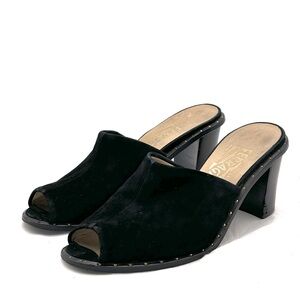 Salvation Ferragamo Black Suede Heels Slip On Shoes